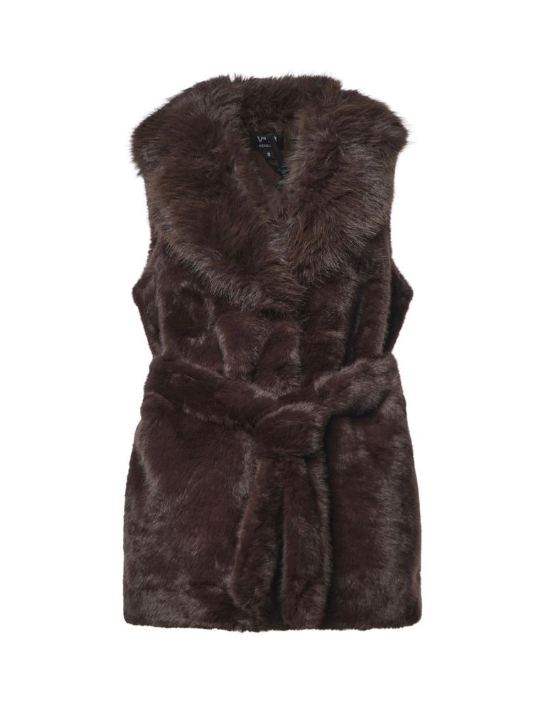 V73 Belted Sleeveless Faux Fur Coat