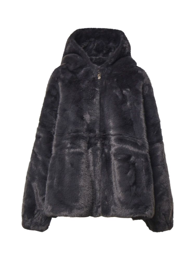 V73 Hooded Zip-Up Faux Fur Coat