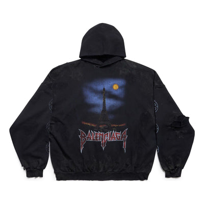 Balenciaga Paris Moon No Pocket Hoodie Oversized 'Black Faded'