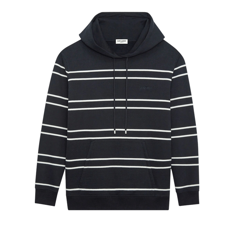 Saint Laurent Striped Drawstring Hoodie 'Black/Natural'