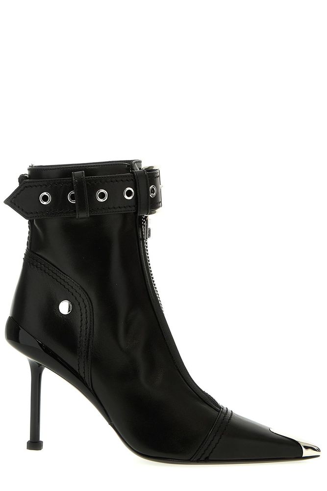 Alexander McQueen Buckle-Fastened Pointed-Toe Ankle Boots