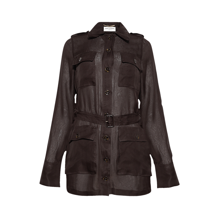 Saint Laurent Chiffon Shirt Dress 'Chocolat'