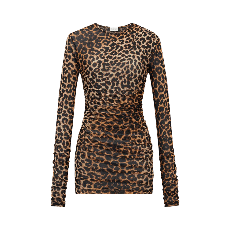 Saint Laurent Robe Drapee Manches 'Leopard'