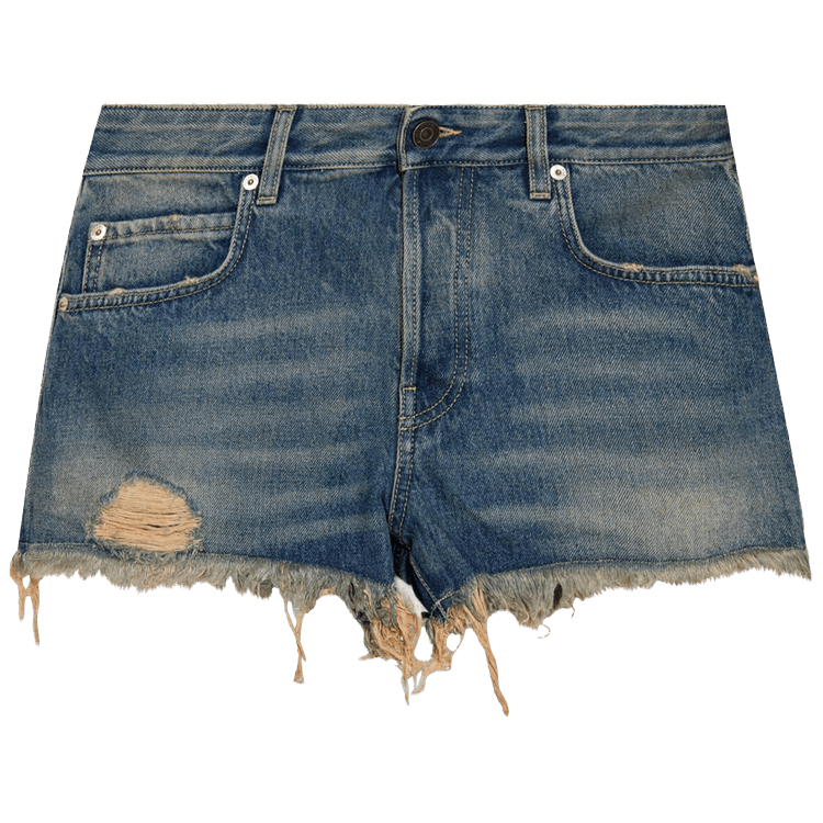 Balenciaga Logo Frayed Denim Shorts 'Blue Rust'