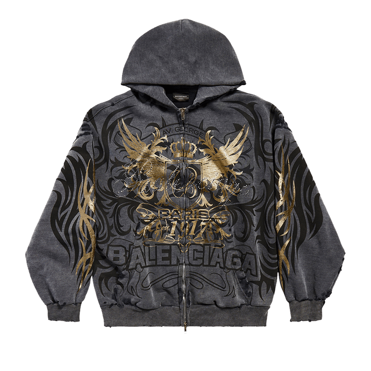 Balenciaga Zip-Up Hoodie 'Super Faded Wash Blk'