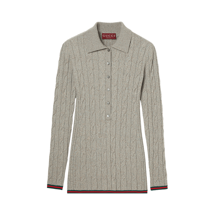 Gucci Fine Cable And Rib Wool Polo Top 'Dove Grey'