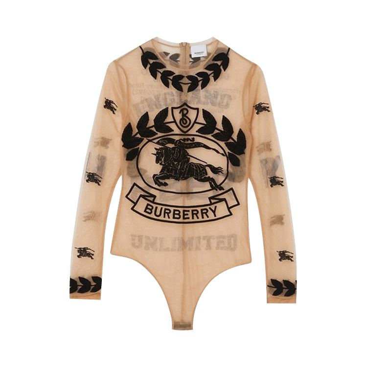 Burberry Embroidered Graphic Logo Mesh Bodysuit 'Camel'