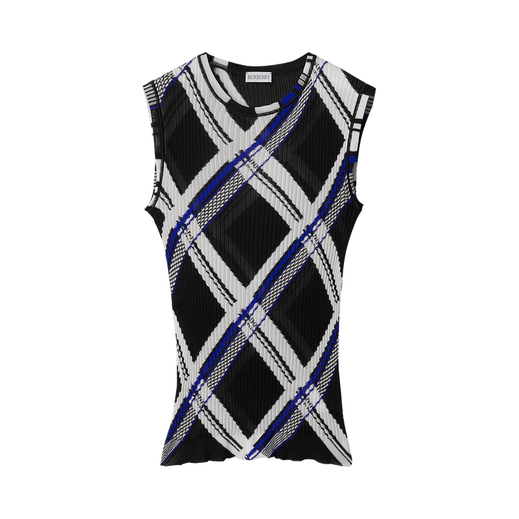 Burberry Checked Ribbed Knit Sleeveless Top 'Black'