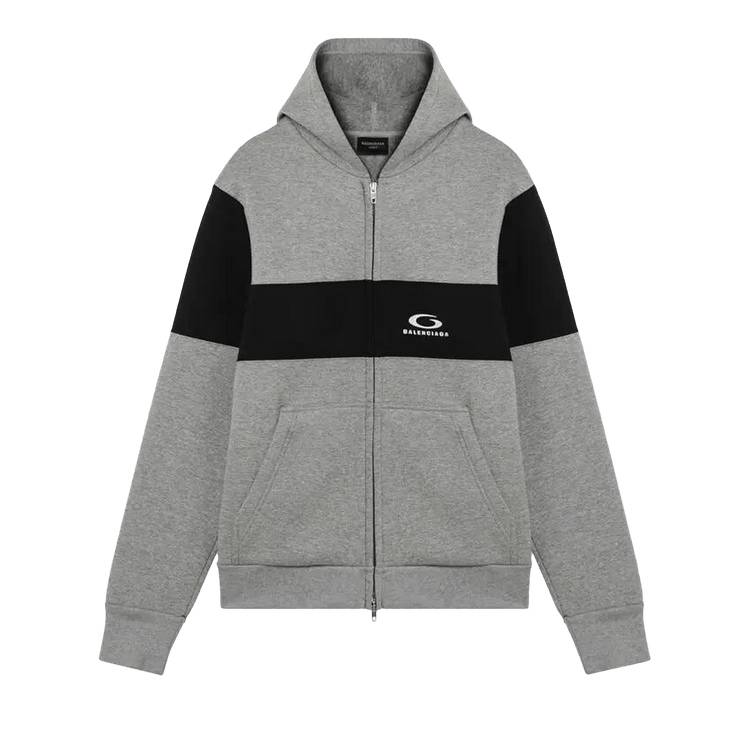 Balenciaga Logo Embroidered Zipped Hoodie 'Heather Grey/Black'
