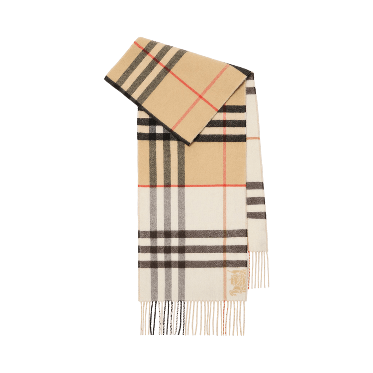 Burberry Double-Faced Contrast Check EKD Scarf 'Sand/Pebble White'