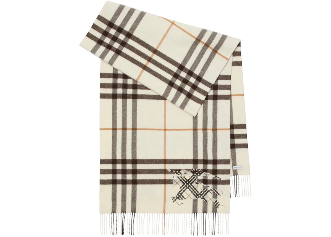 Burberry Mu G Check Ekd X Stitch Scarf Pebble White