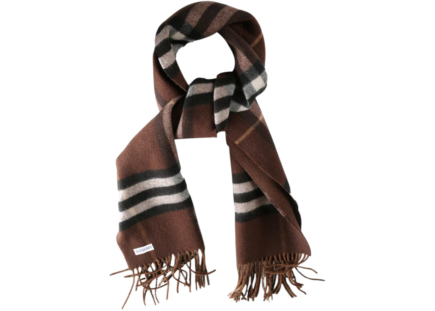 Burberry Reversible Ekd Check Cashmere Scarf Treacle Brown