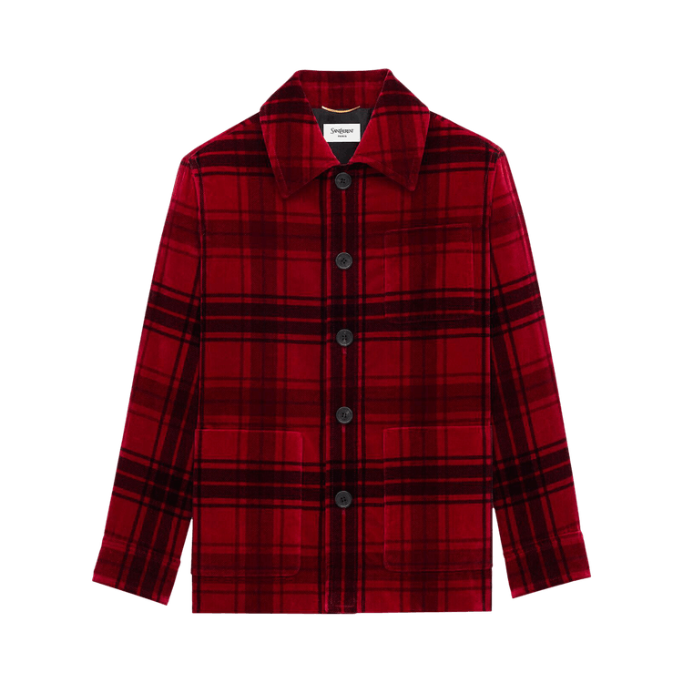 Saint Laurent Tartan Jacket In Velvet 'Rouge'