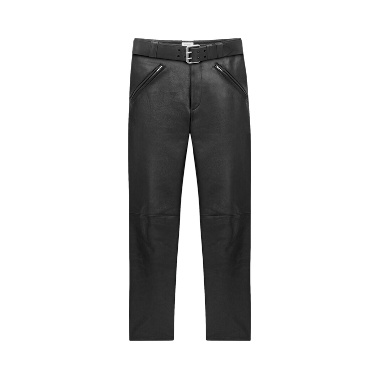 Saint Laurent Belted Pants In Grained Leather 'Noir'