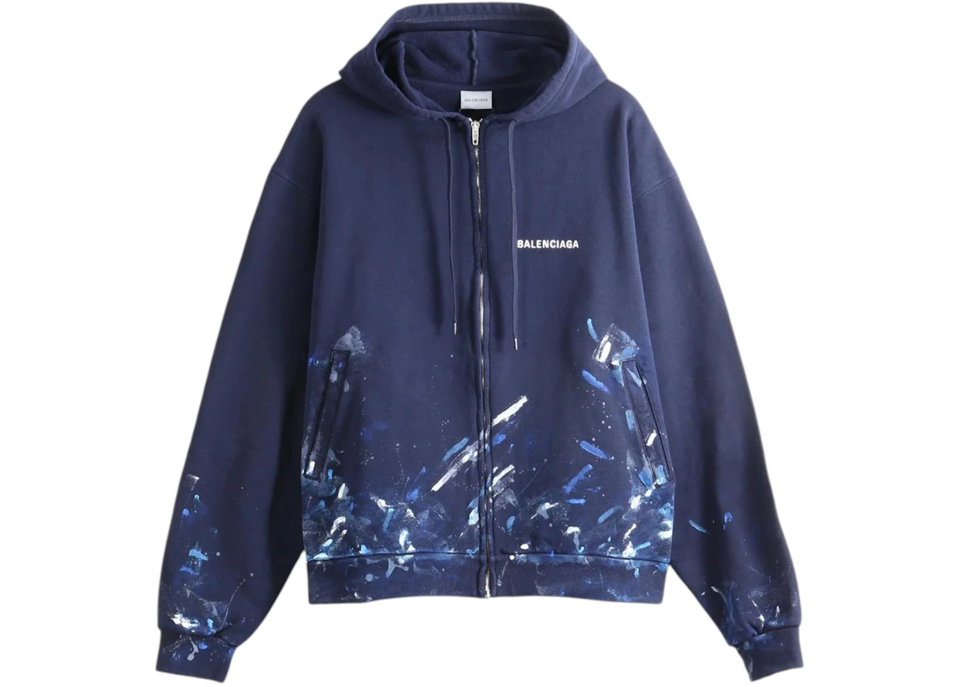 Balenciaga Paint Splatter Oversized Zip Up Hoodie Tan