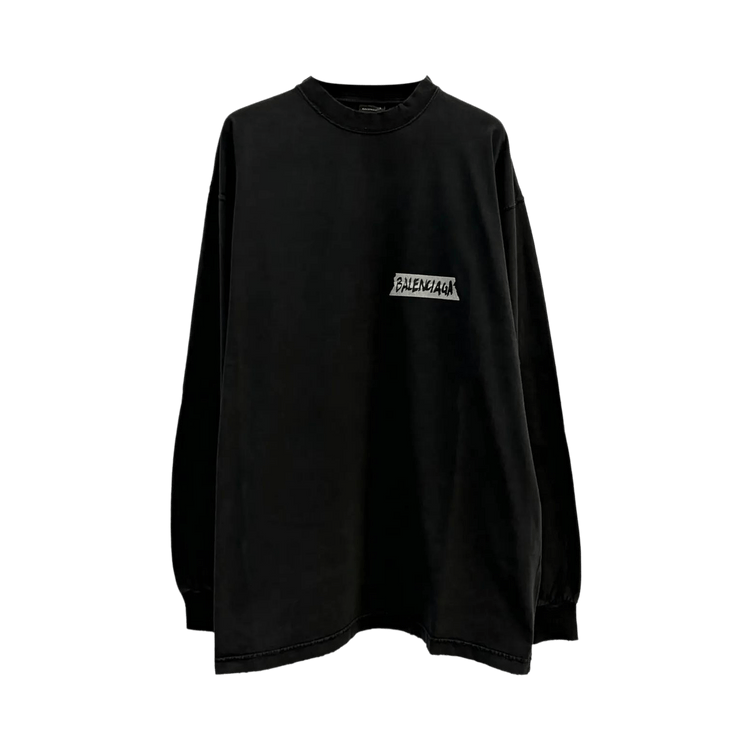 Balenciaga Long-Sleeve Crew Neck Oversized T-Shirt 'Faded Washed Black'
