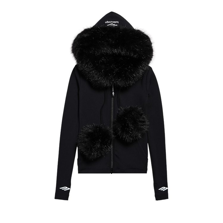 Balenciaga Furry Zip-Up Hoodie 'Black'