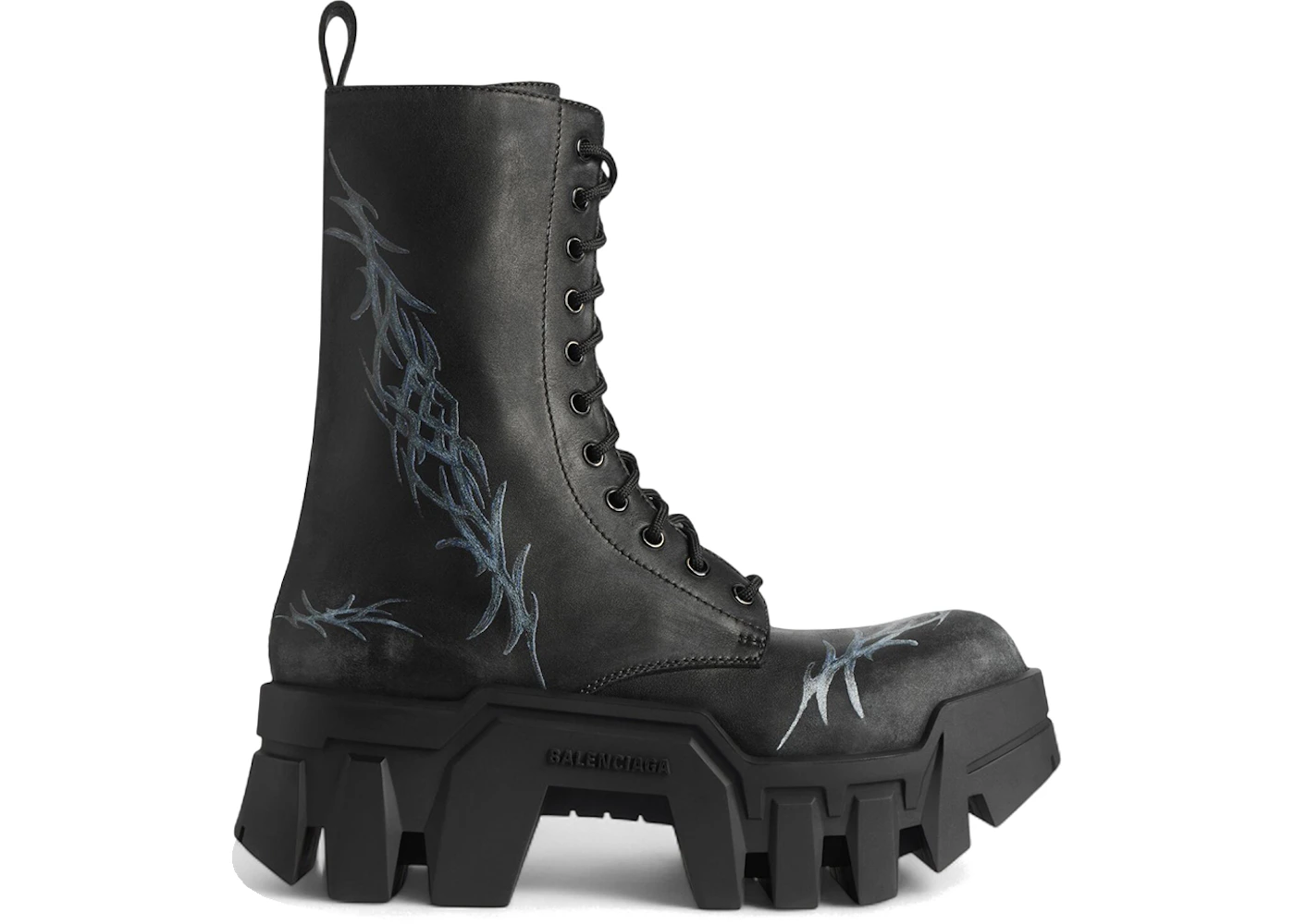 Balenciaga Bulldozer Lace-Up Bootie Black Tattoo Artwork