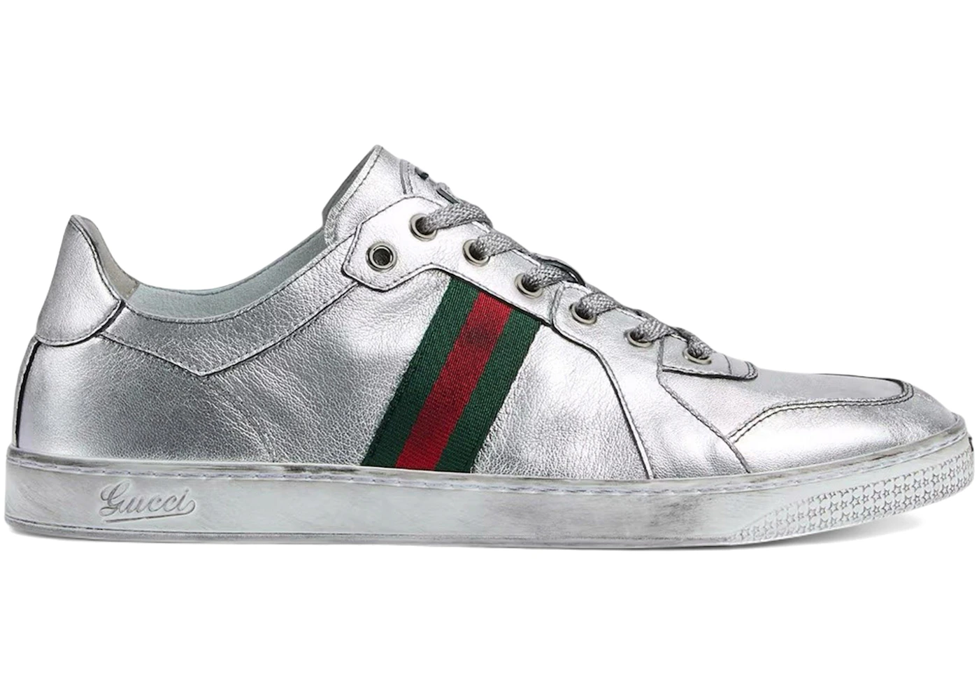 Gucci Stretch Low-Top Sneaker Metallic Silver Leather