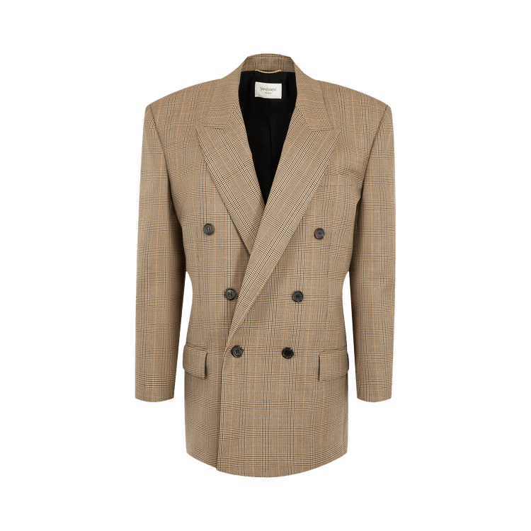Saint Laurent Double-Breasted Wool Jacket 'Beige Marron Marine'