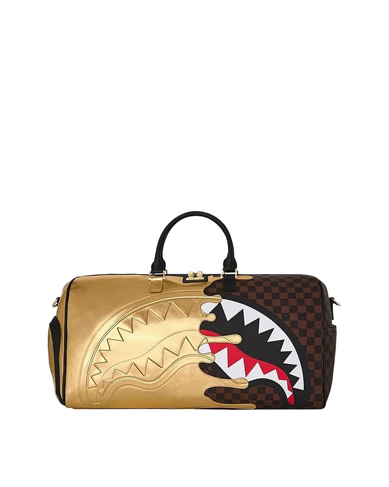 Sprayground Sharks In Paris Gold Drip Duffle Bag