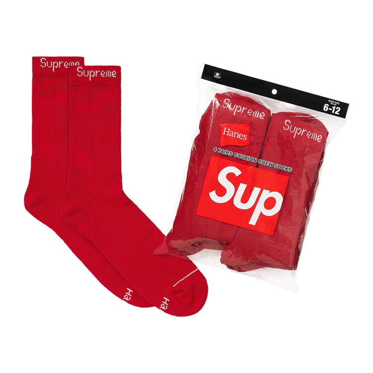 Supreme x Hanes Crew Socks (4 Pack) 'Red'