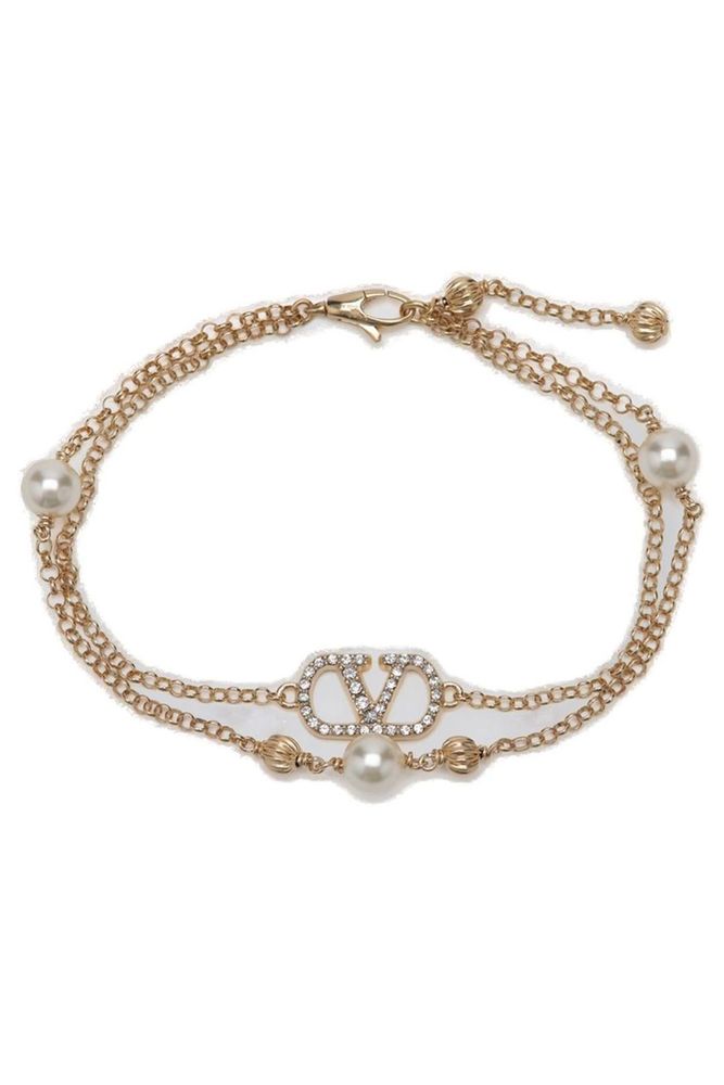 Valentino Crystal Logo Pearl Bracelet