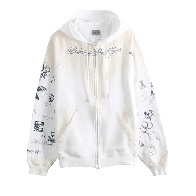 Balenciaga Raglan Sleeve Zip-Up Hoodie 'White'