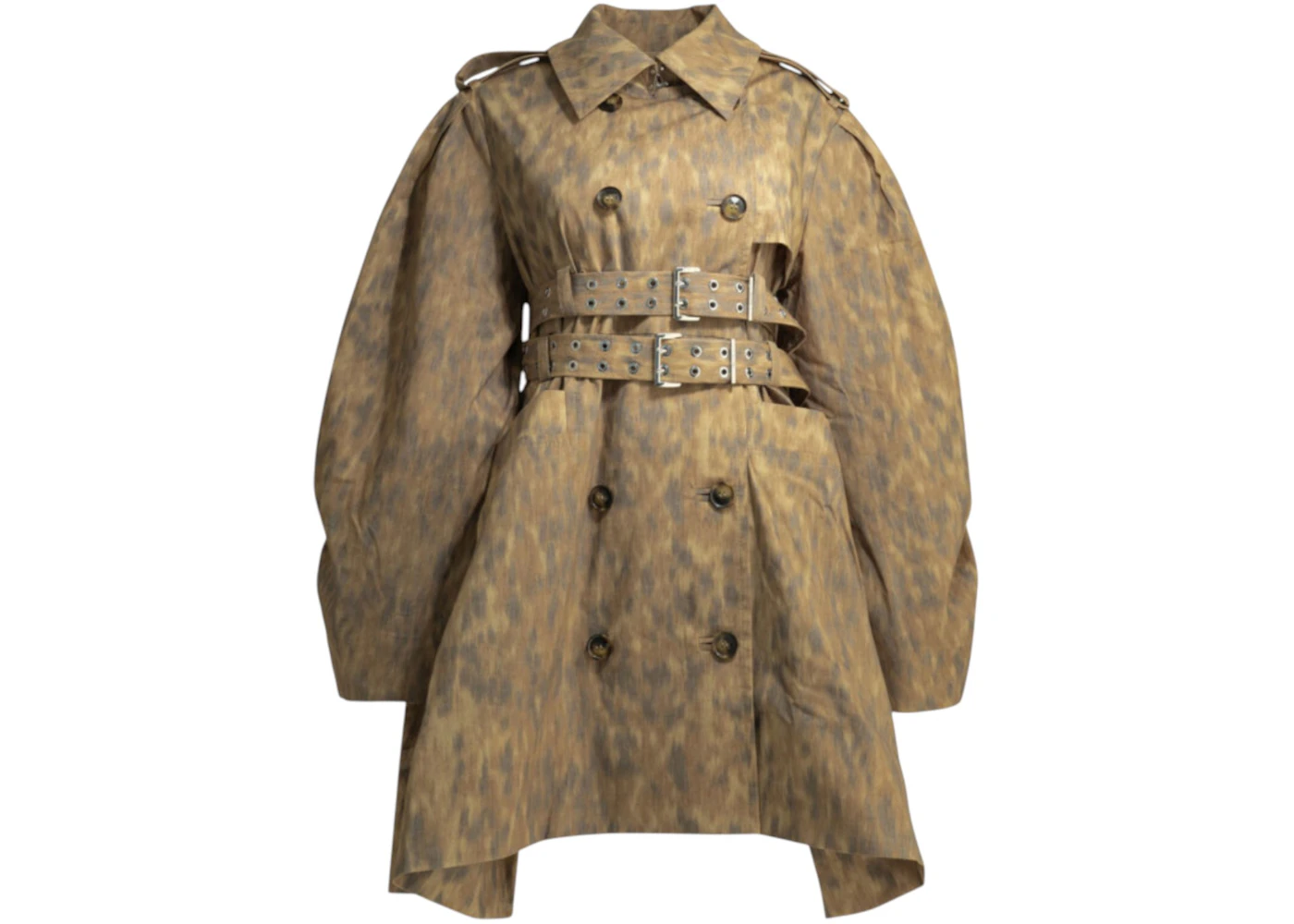 Ganni Animal Print Trench Coat Beige