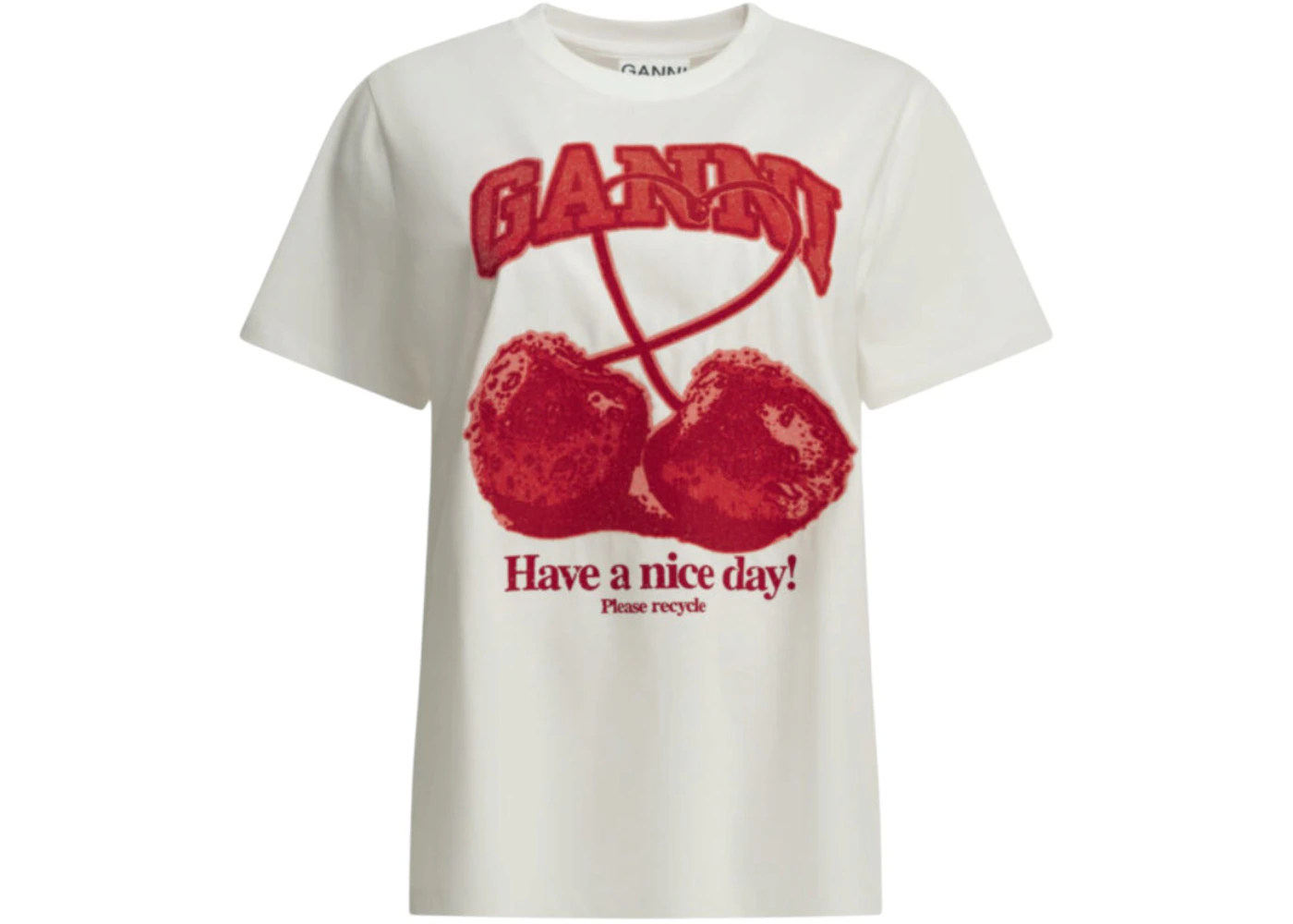 Ganni Cherries Crewneck T-shirt White