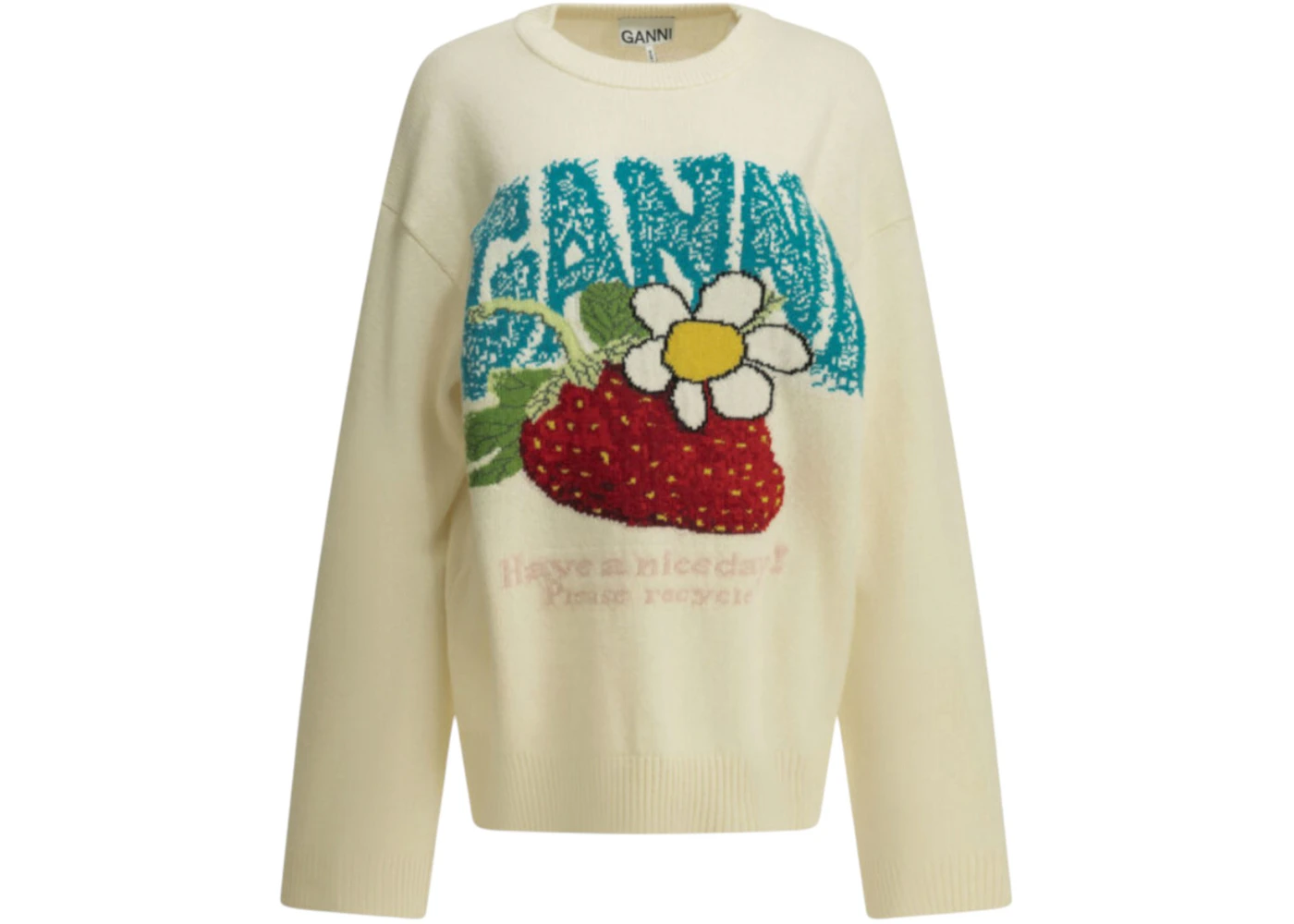Ganni Strawberry Crewneck Sweater White