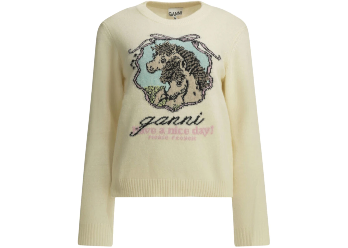 Ganni Horses Crewneck Sweater White