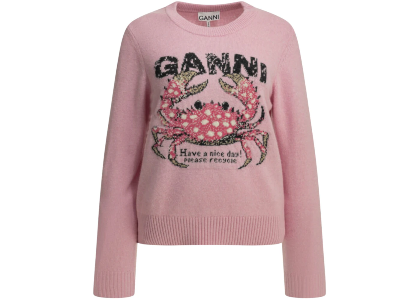 Ganni Crab Crewneck Sweater Pink