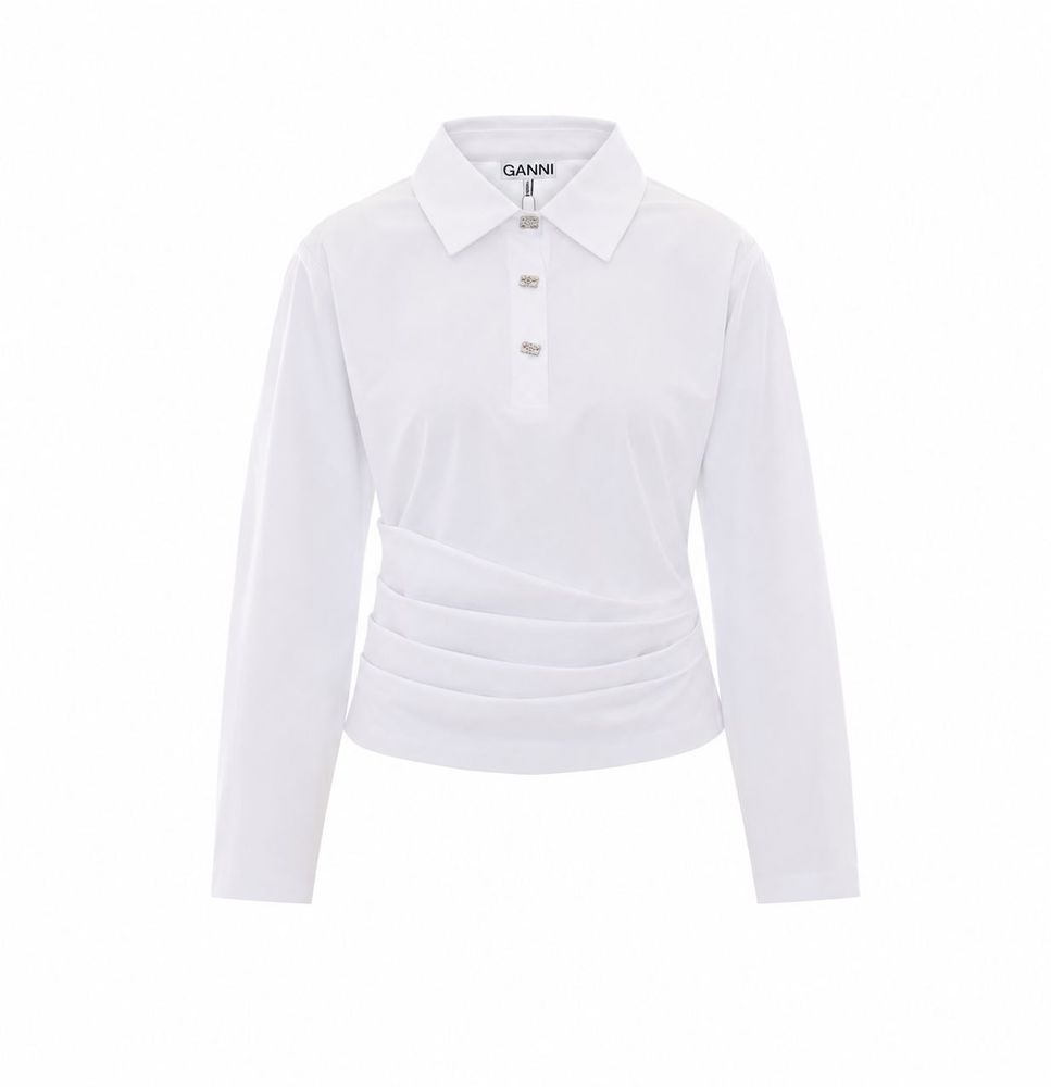 Ganni Draped Long Sleeve Polo Top