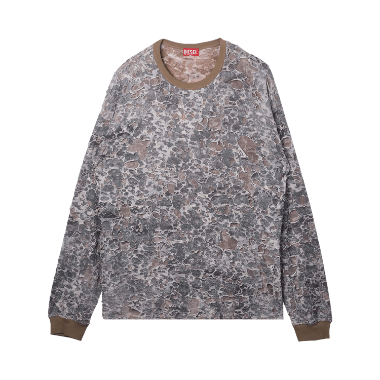 Diesel Camo Burn Out Print Long-Sleeve T-Shirt 'Beige'