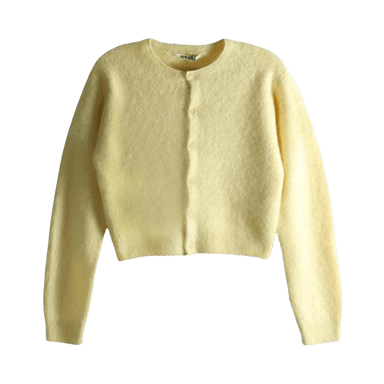 Auralee Garment-Dyed Baby Alpaca Fur Knit Crew-Neck Cardigan Jacket 'Ecru'
