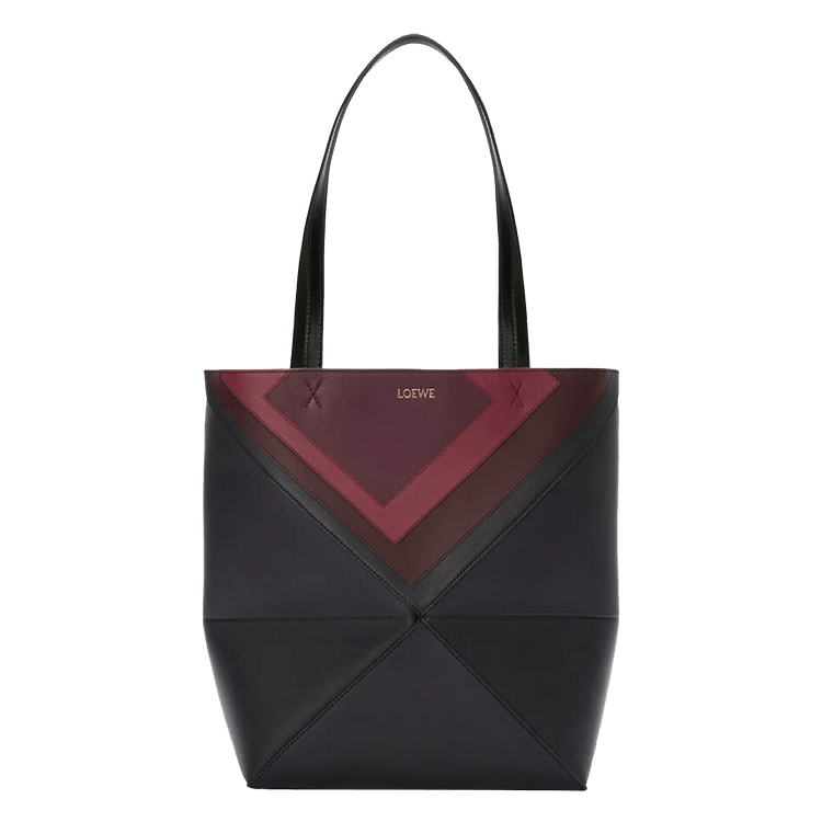 Loewe Medium Puzzle Fold Tote In Nappa Calfskin 'Black/Burgundy'