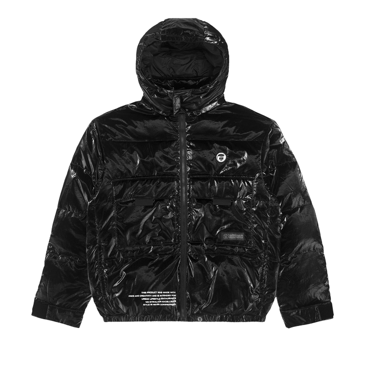 AAPE Moonface Hooded Down Shiny Jacket 'Black'