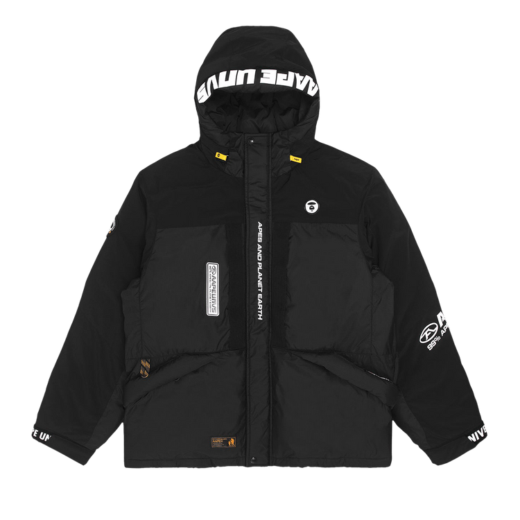 AAPE Moonface Panelled Hooded Down Jacket 'Black'