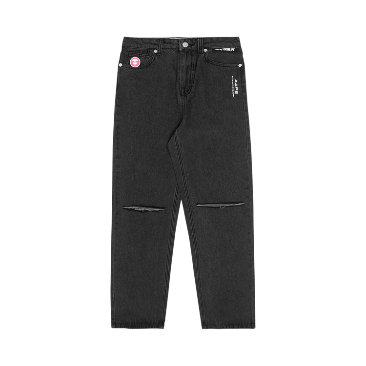 AAPE Moonface Patch Distressed Jeans 'Black/Light'