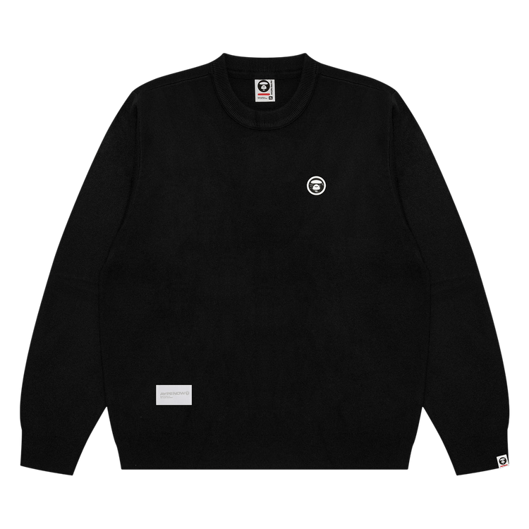 AAPE Moonface Logo Crew Neck Knit Sweatshirt 'Black'