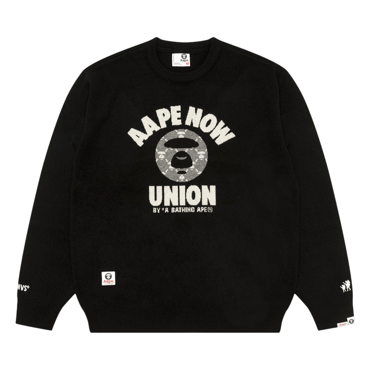 AAPE Now Moonface Logo Crew Neck Knit Pullover 'Black'