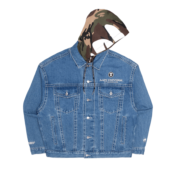 AAPE Moonface Panelled Hooded Denim Jacket 'Blue'