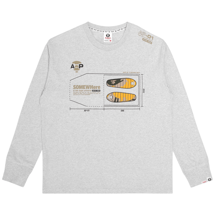 AAPE Moonface Graphic Print Long-Sleeve Tee 'White/Heather'