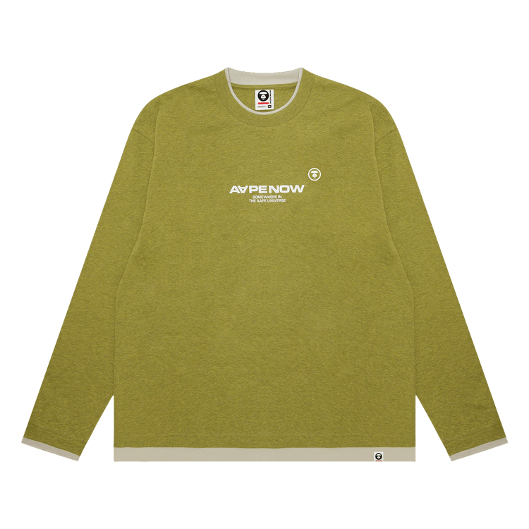 AAPE Now Moonface Logo Long Sleeve Tee 'Green/Heather'