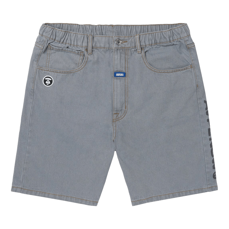 AAPE Moonface Embroidered Relaxed Denim Shorts 'Grey/Light'