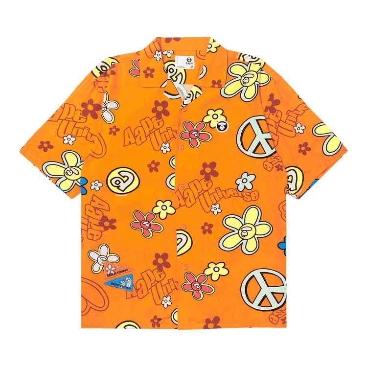 AAPE Moonface Graphic Patterned Short-Sleeve Shirt 'Orange/Black'