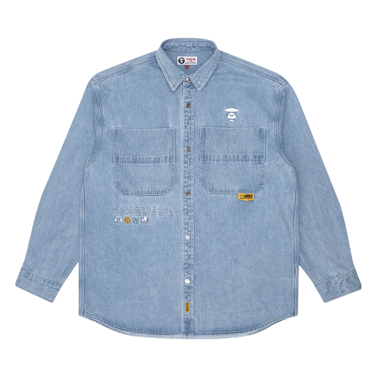 AAPE Moonface Embroidered Denim Shirt 'Blue'