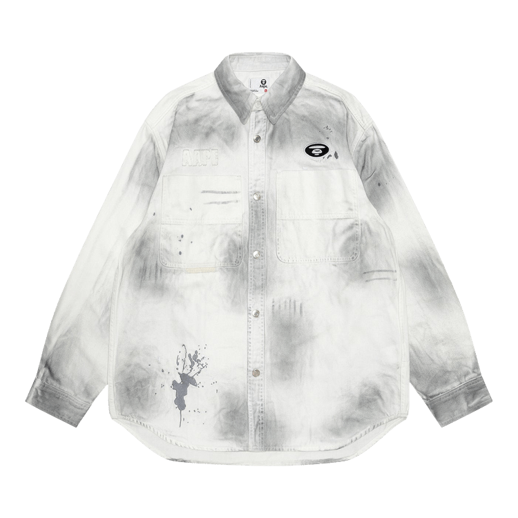 AAPE Moonface Splatter Embroidered Work Shirt 'White/Black'