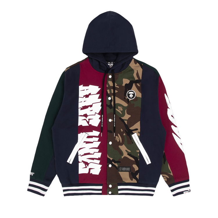 AAPE Moonface Camo Hooded Varsity Jacket 'Navy'